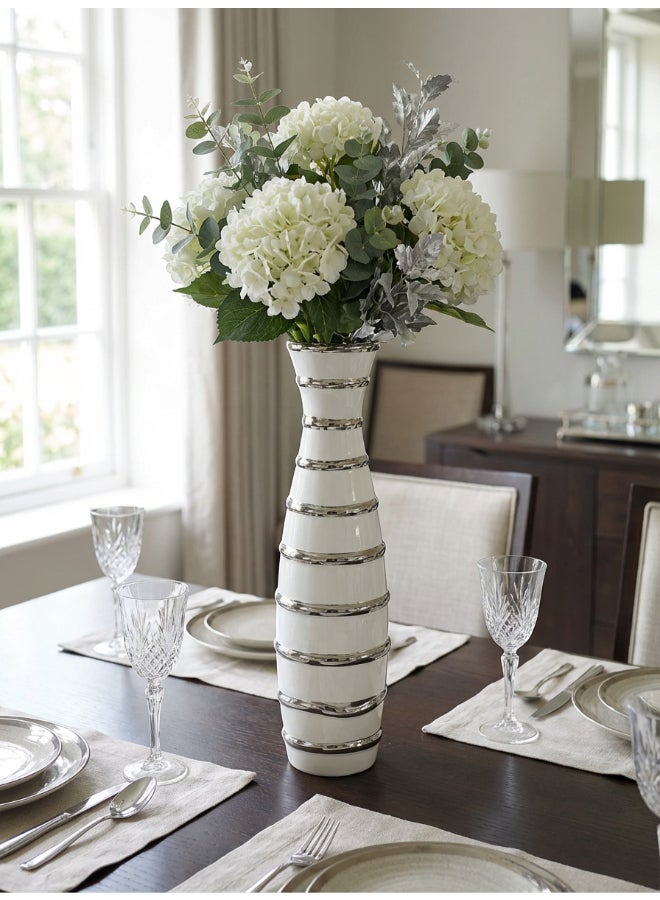 ايست من نون Ceramic Vase for Floral Decorative arrangement, Ht-40 cm |  Silver White Color | Ribbed Rays Design | Size -9.5x9.5x40.2 cm | Perfect for decorativing your living room, Ideal for decorating coffee table, dinning table, console table or any office or living space - Image 2